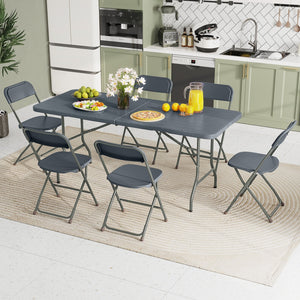 6 Feet Folding Table with Wood Grain HDPE Tabletop and Safe Lock Mechanism-Gray view 6