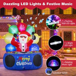 6 Feet Inflatable DJ Santa with Rotating Music Light and Flashing LEDs view 6
