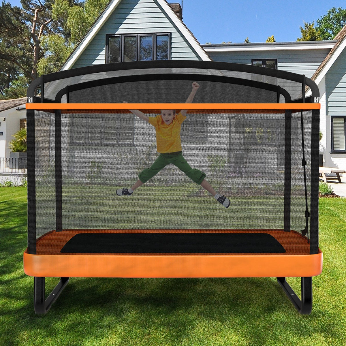 6 Feet Kids Entertaining Trampoline with Swing Safety Fence-Orange view 2