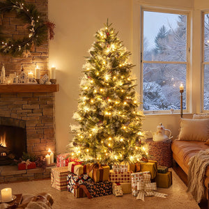 6 Feet Pre-Lit Artificial Christmas Tree with 8 Modes LED Lights with Berries view 2