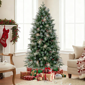 6 Feet Pre-Lit Artificial Christmas Tree with 8 Modes LED Lights with Berries view 3
