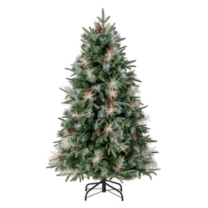 6 Feet Pre-Lit Artificial Christmas Tree with 8 Modes LED Lights with Berries view 4
