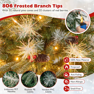6 Feet Pre-Lit Artificial Christmas Tree with 8 Modes LED Lights with Berries view 7