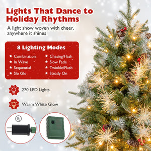 6 Feet Pre-Lit Artificial Christmas Tree with 8 Modes LED Lights with Berries view 8