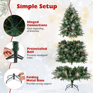 6 Feet Pre-Lit Artificial Christmas Tree with 8 Modes LED Lights with Berries view 9