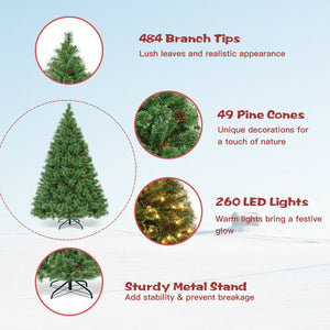 6 Feet Pre-Lit PVC Artificial Carolina Pine Tree with LED Lights view 8