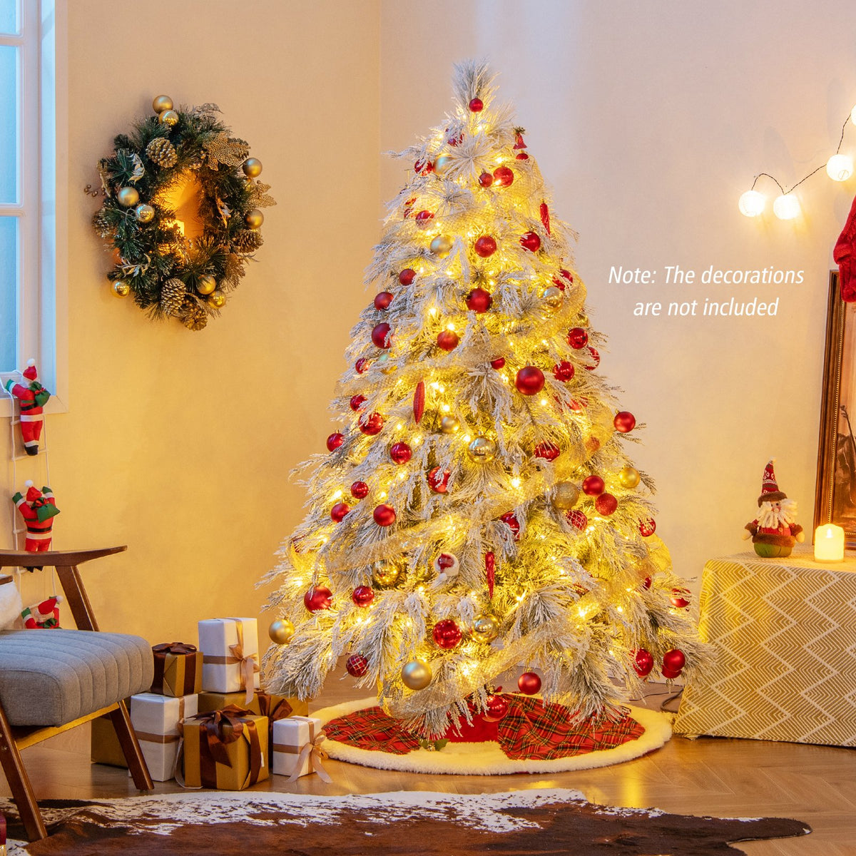 6 Feet Pre-Lit Snow Flocked Christmas Tree with Warm White LED Lights-6 ft view 2