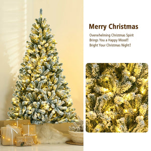 6 Feet Pre-lit Snow Flocked Hinged Christmas Tree with 928 Tips and Metal Stand-6 ft view 3