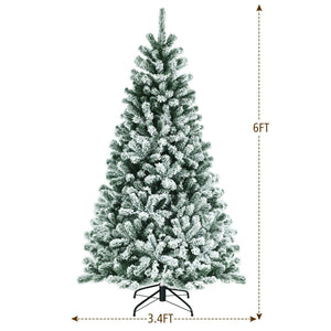 6 Feet Pre-lit Snow Flocked Hinged Christmas Tree with 928 Tips and Metal Stand-6 ft view 4