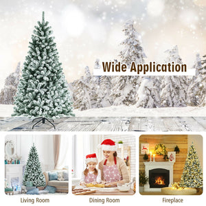 6 Feet Pre-lit Snow Flocked Hinged Christmas Tree with 928 Tips and Metal Stand-6 ft view 5