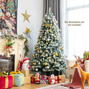 6 Feet Pre-lit Snow Flocked Hinged Christmas Tree with 928 Tips and Metal Stand-6 ft view 6