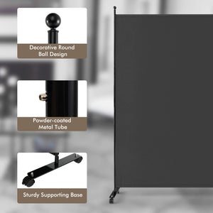 6 Feet Single Panel Rolling Room Divider with Smooth Wheels-Dark Gray view 7
