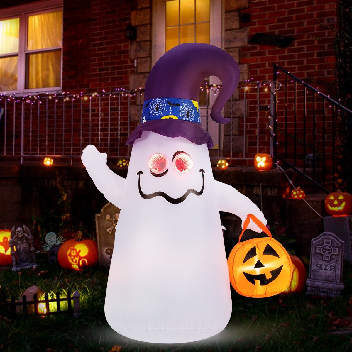 6 Ft Halloween Inflatables Cute Ghost with Dimming Infinity Mirror Light view 2