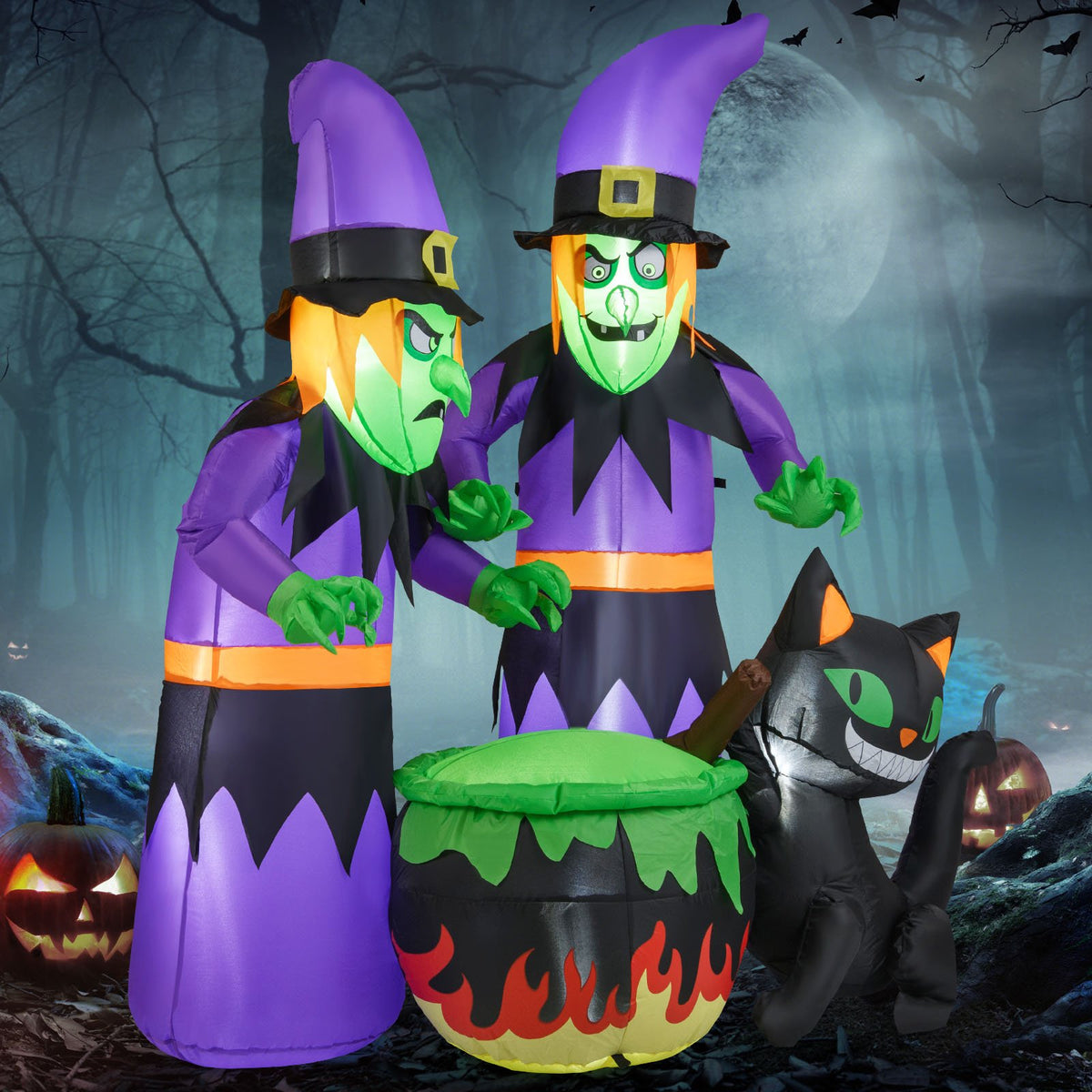 6 Ft Inflatable Halloween Witches with Cauldron & Black Cat view 2