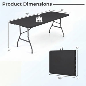 6 FT Plastic Fold-in-Half Camping Table-Black view 3