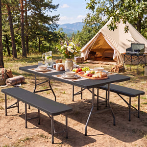 6 FT Plastic Fold-in-Half Camping Table-Black view 6