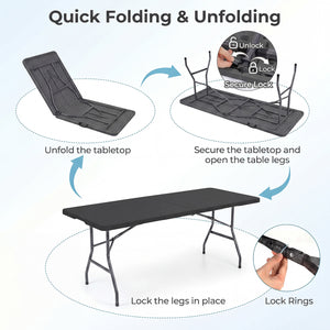 6 FT Plastic Fold-in-Half Camping Table-Black view 7