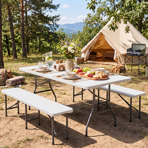 6 FT Plastic Fold-in-Half Camping Table-White view 6