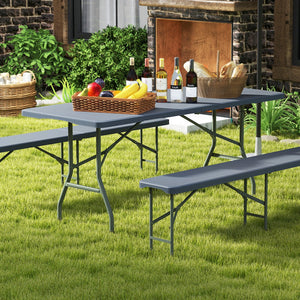 6 ft Portable Folding Table 350 LBS Fold-in-Half Table with HDPE Tabletop-Gray view 2