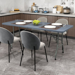 6 ft Portable Folding Table 350 LBS Fold-in-Half Table with HDPE Tabletop-Gray view 3