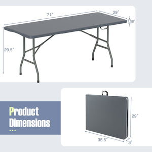6 ft Portable Folding Table 350 LBS Fold-in-Half Table with HDPE Tabletop-Gray view 5