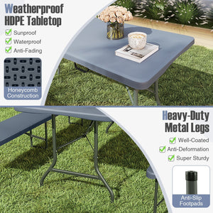 6 ft Portable Folding Table 350 LBS Fold-in-Half Table with HDPE Tabletop-Gray view 6