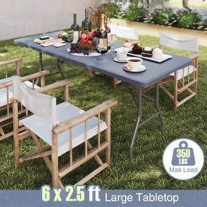 6 ft Portable Folding Table 350 LBS Fold-in-Half Table with HDPE Tabletop-Gray view 7
