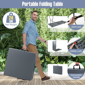 6 ft Portable Folding Table 350 LBS Fold-in-Half Table with HDPE Tabletop-Gray view 8