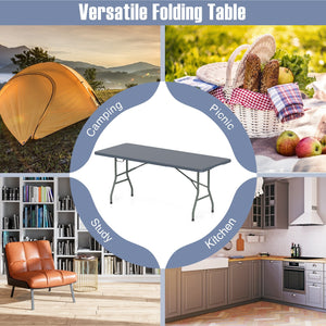 6 ft Portable Folding Table 350 LBS Fold-in-Half Table with HDPE Tabletop-Gray view 9