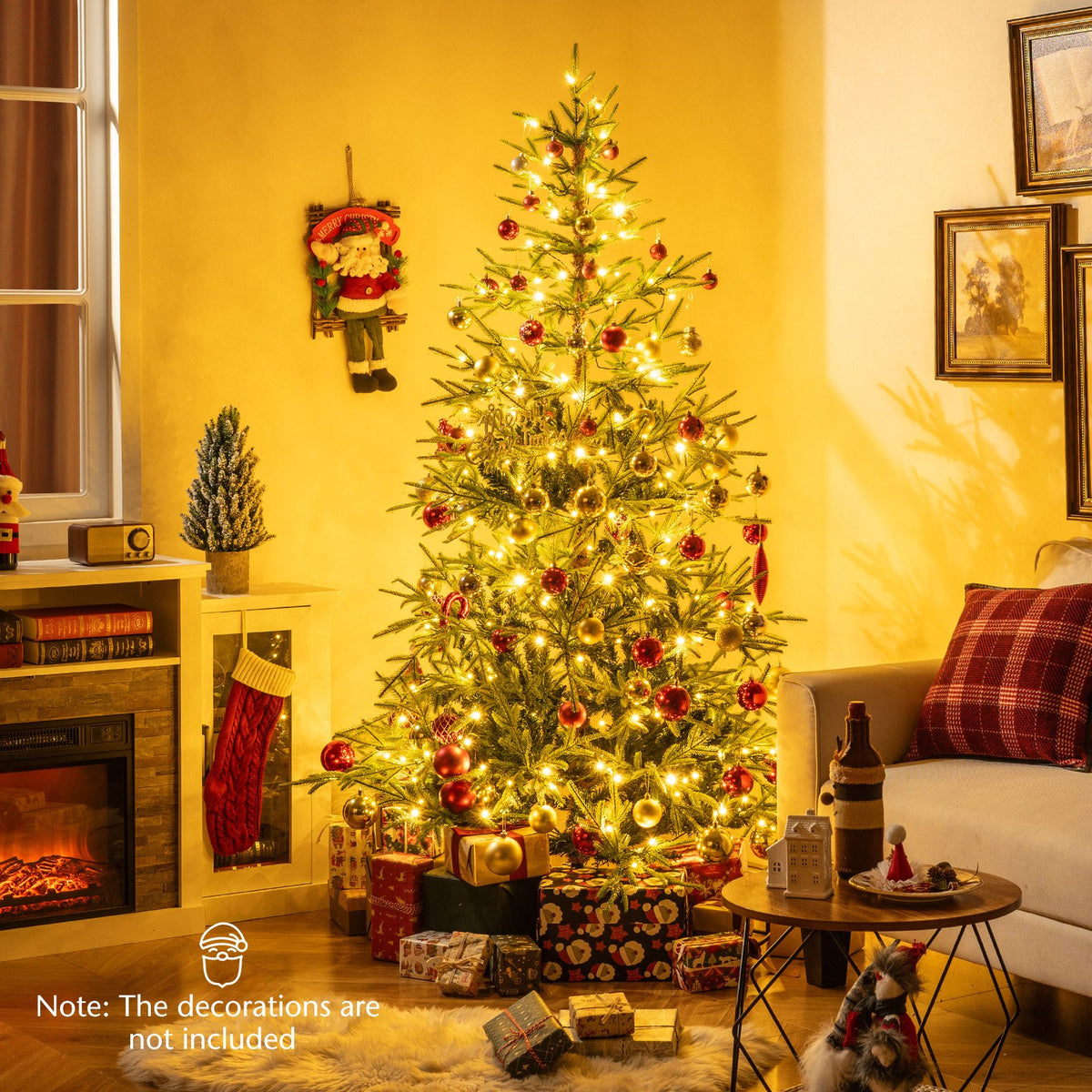 6 FT Pre-Lit Artificial Christmas Tree Hinged Xmas Tree with 250 Warm White & Multicolored LED Lights view 2