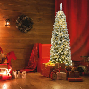 6 Feet Pre-lit Snow Flocked Artificial Pencil Christmas Tree with 250 LED Lights view 2