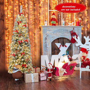 6 Feet Pre-lit Snow Flocked Artificial Pencil Christmas Tree with 250 LED Lights view 9