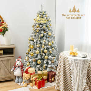 6 Feet Artificial Snow Decorated Flocked Hinged Christmas Tree with Metal Stand view 2