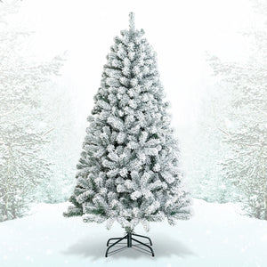 6 Feet Artificial Snow Decorated Flocked Hinged Christmas Tree with Metal Stand view 3
