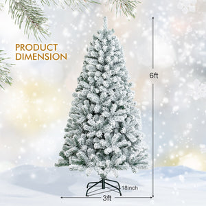 6 Feet Artificial Snow Decorated Flocked Hinged Christmas Tree with Metal Stand view 4