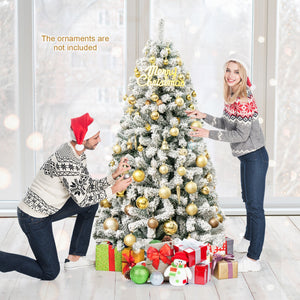6 Feet Artificial Snow Decorated Flocked Hinged Christmas Tree with Metal Stand view 5