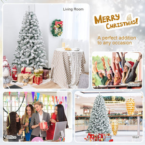 6 Feet Artificial Snow Decorated Flocked Hinged Christmas Tree with Metal Stand view 7
