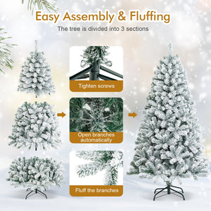 6 Feet Artificial Snow Decorated Flocked Hinged Christmas Tree with Metal Stand view 8
