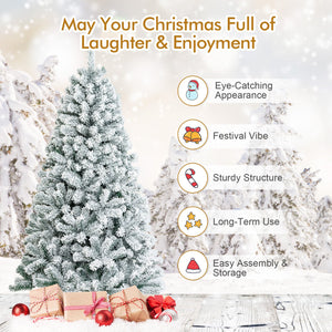 6 Feet Artificial Snow Decorated Flocked Hinged Christmas Tree with Metal Stand view 9