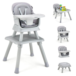 6-in-1 Convertible Baby High Chair with Adjustable Removable Tray-Gray view 3