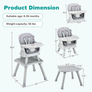 6-in-1 Convertible Baby High Chair with Adjustable Removable Tray-Gray view 4