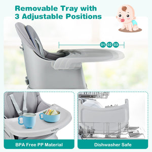 6-in-1 Convertible Baby High Chair with Adjustable Removable Tray-Gray view 7