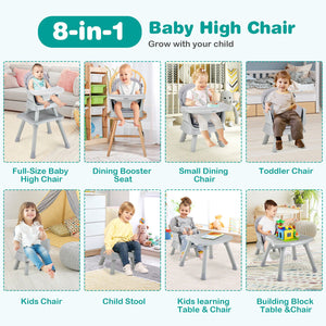 6-in-1 Convertible Baby High Chair with Adjustable Removable Tray-Gray view 8
