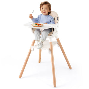 6 in 1 Convertible Highchair with Safety Harness and Removable Tray-Beige view 3