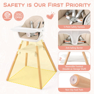 6 in 1 Convertible Highchair with Safety Harness and Removable Tray-Beige view 5