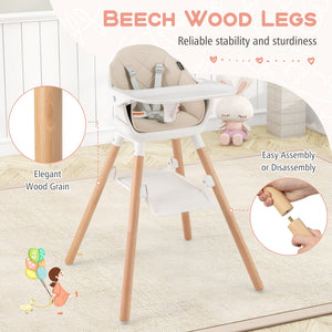 6 in 1 Convertible Highchair with Safety Harness and Removable Tray-Beige view 8