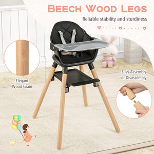 6 in 1 Convertible Highchair with Safety Harness and Removable Tray-Black view 8