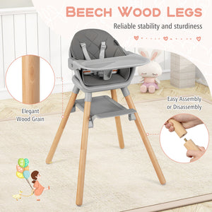 6 in 1 Convertible Highchair with Safety Harness and Removable Tray-Gray view 7