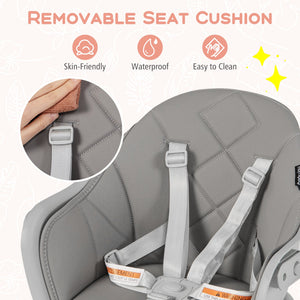 6 in 1 Convertible Highchair with Safety Harness and Removable Tray-Gray view 9