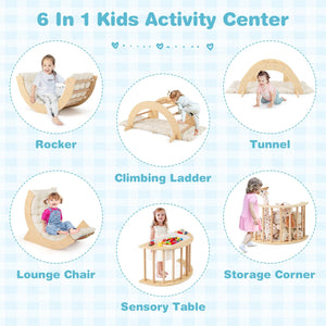 6 in 1 Kids Climbing Arch Playset wIth Removable Cushion and Stoppers-Natural view 6